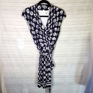 ELIZA J. NAVY LARGE POLKA DOT WRAP DRESS, SZ 8